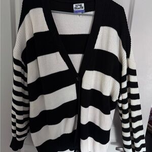 Future Collective Black and White Striped Cardigan